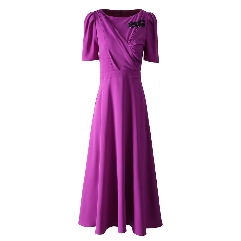 Purple Pleated Waist-Defining Princess Dress