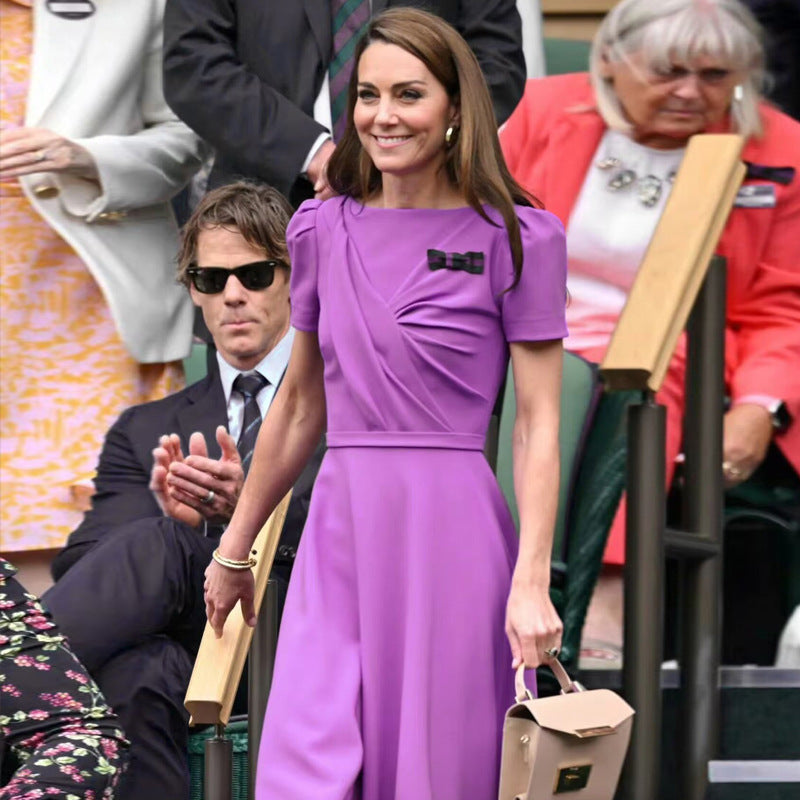 Purple Pleated Waist-Defining Princess Dress