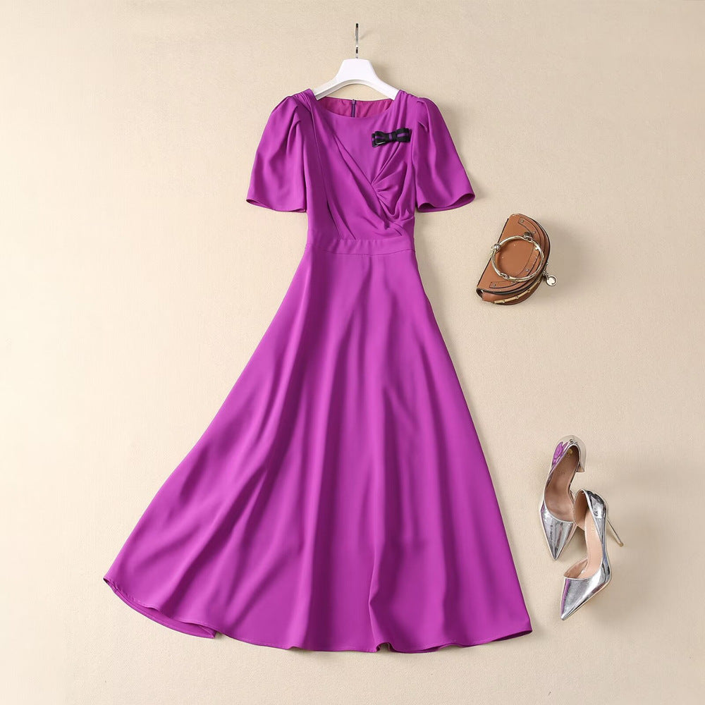 Purple Pleated Waist-Defining Princess Dress