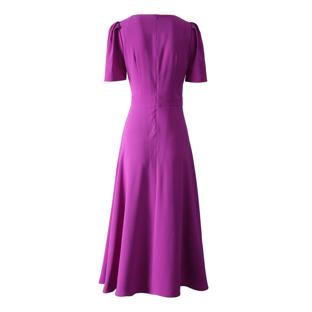Purple Pleated Waist-Defining Princess Dress